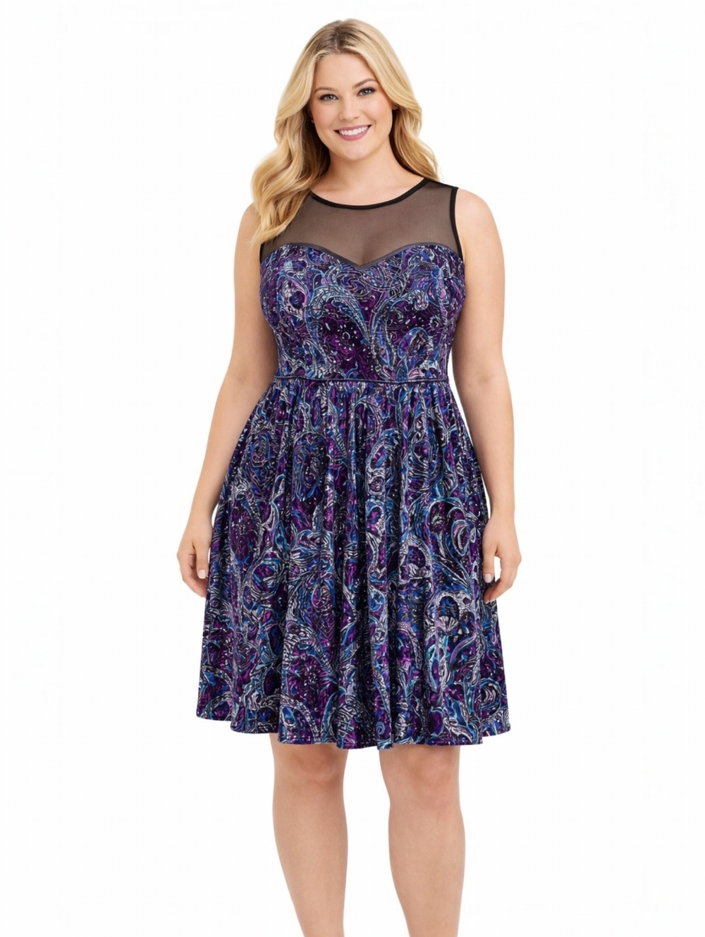 Torrid Velvet Paisley Mesh Yoke Skater Dress – Size 1X